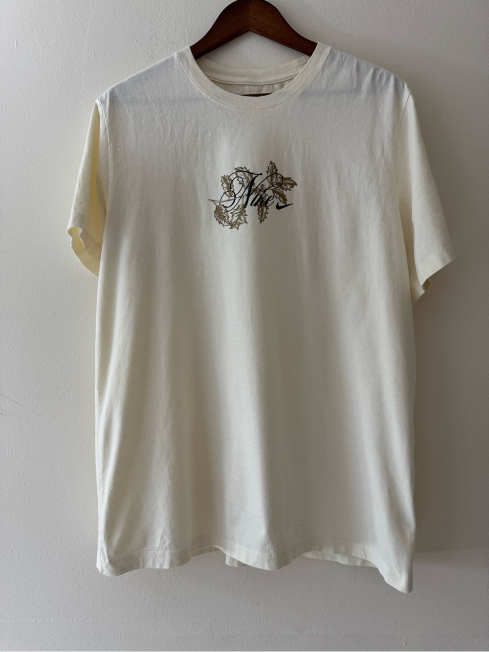 Nike Cream Short-Sleeve Tee with Center Script Graphic